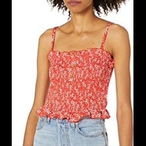 Roxy Red & White Floral Strappy/Strapless Cropped Smocked Tank - XS (XXS Fit)